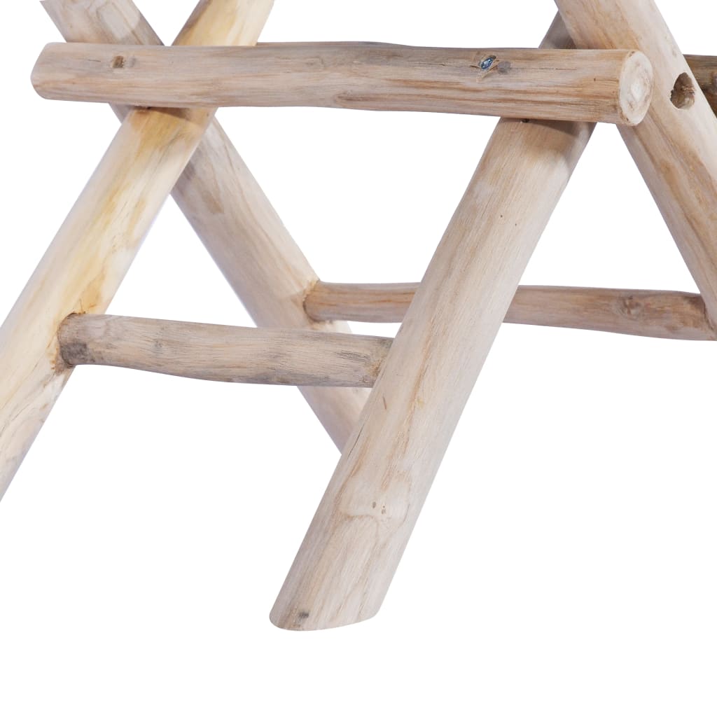 Folding Stool Real Leather and Solid Teak Wood