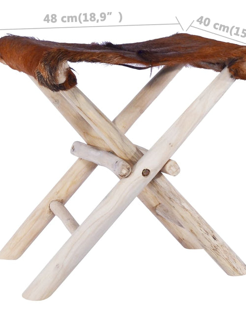 Ladda bild i Gallery Viewer, Folding Stool Real Leather and Solid Teak Wood
